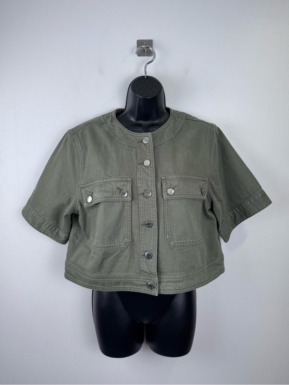 NWT Veronica Beard Women Eilas Short Sleeve Jacket Stone Army Size Medium